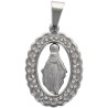 Médaille ovale de la Vierge Miraculeuse avec strass de couleur argentée en acier inoxydable. H. 2.4 cm