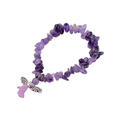 Bracelet sur élastique en pierre naturelle assortie Ø 6 mm avec petit ange - LOT DE 6 ASSORTIS