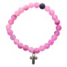 Bracelet sur élastique grains agate patinée naturelle givrée couleurs assorties , Ø 7 mm avec croix. Lot de 5 ASS
