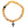 Bracelet sur élastique grains agate patinée naturelle givrée couleurs assorties , Ø 7 mm avec croix. Lot de 5 ASS
