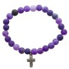 Bracelet sur élastique grains agate patinée naturelle givrée couleurs assorties , Ø 7 mm avec croix. Lot de 5 ASS