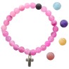 Bracelet sur élastique grains agate patinée naturelle givrée couleurs assorties , Ø 7 mm avec croix. Lot de 5 ASS