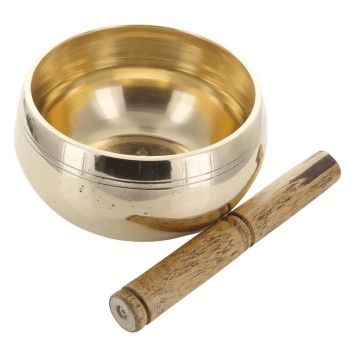 Bol chantant Tibetain traditionnel en laiton interieur decor cisele boudha -Oslash- 12-5 cm- poids 1 Kg