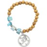 Bracelet sur élastique grains bois et pierre de couleur Ø 8 mm avec pendentif OM. Lot de 10 assortis