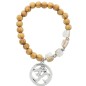 Bracelet sur élastique grains bois et pierre de couleur Ø 8 mm avec pendentif OM. Lot de 10 assortis