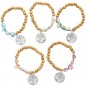 Bracelet sur élastique grains bois et pierre de couleur Ø 8 mm avec pendentif OM. Lot de 10 assortis