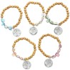 Bracelet sur élastique grains bois et pierre de couleur Ø 8 mm avec pendentif OM. Lot de 10 assortis