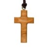 Croix de cou épaisse en bois d'olivier H. 4 cm avec cordon 70 cm..