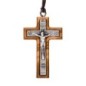 Croix de cou épaisse en bois d'olivier avec Christ métal incrusté H. 4 cm et cordon cuir 70 cm..