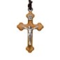 Croix de cou orthodoxe en bois d'olivier avec Christ métal H. 4 cm avec cordon cuir 70 cm..