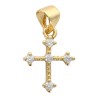Croix de cou dorée supérieur avec pierres OZ aux extrémités et au centre. H. 1.1 cm.