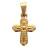 Croix de cou en acier inoxydable de couleur dorée en relief, H 1.8 cm.