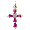 Croix de cou en laiton de couleur dorée avec pierres OZ de couleur rouge et blanc, H 1.6 cm.