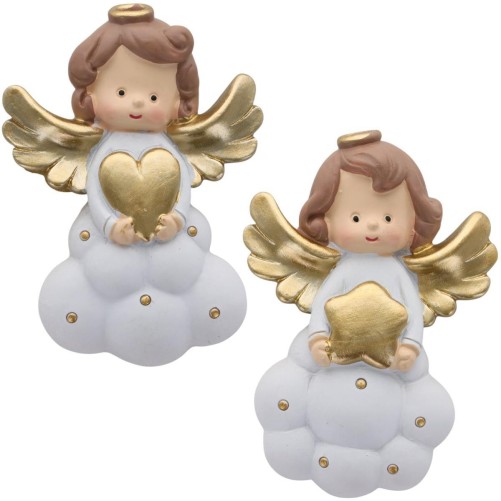 Ange magn-eacute-tique forme nuage- de couleur blanche et dor-eacute-e- H- 6-7 cm- S-eacute-rie de 2 assorties-