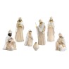 Crèche de 7 personnages, couleur beige et blanche avec étoile H. 16.8 cm.