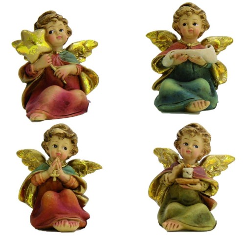 Assortiment d--039-anges assis en r-eacute-sine de diff-eacute-rentes couleurs- H- 5 cm- LOT DE 4 ANGES