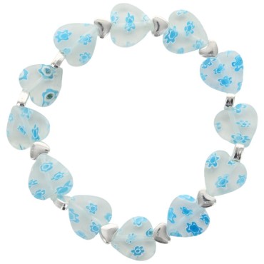 Bracelet sur -eacute-lastique grains forme c-oelig-ur style Murano H- 1-2 cm- LOT DE 5 BRACELETS ASSORTIS-