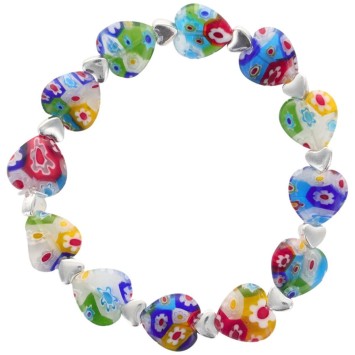 Bracelet sur -eacute-lastique grains forme c-oelig-ur style Murano H- 1-2 cm- LOT DE 5 BRACELETS ASSORTIS-