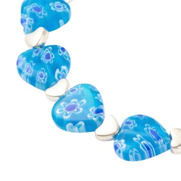Bracelet sur -eacute-lastique grains forme c-oelig-ur style Murano H- 1-2 cm- LOT DE 5 BRACELETS ASSORTIS-