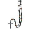 Chapelet avec grains en turquoise Africaine synthetique, jaspe et oeil de tigre naturel Ø 8 mm. Longueur jusqu au coeur 29 cm.
