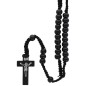 Chapelet sur corde grains rond en bois de couleur noir- avec Christ imprim-eacute-