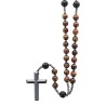 Chapelet avec grains en œil de tigre Ø 8 mm avec croix en hématite. Longueur jusqu'au cœur 31 cm