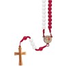 Chapelet du Jubilé 2025 Pèlerins de l'Esperance sur corde grains rond en verre, blanc et rouge Ø 7 mm avec croix en bois