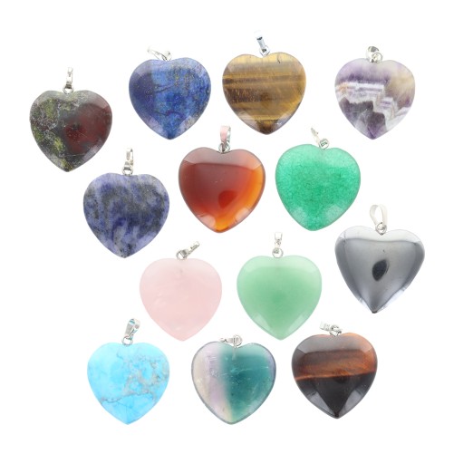 Pendentif en pierre en forme de coeur- H- 2-5 cm- Differentes pierres-