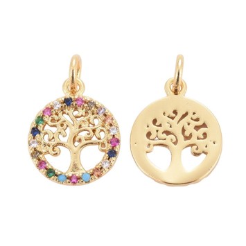 Pendentif symbole arbre de vie couleur doree avec zircon, H. 1,4 cm
