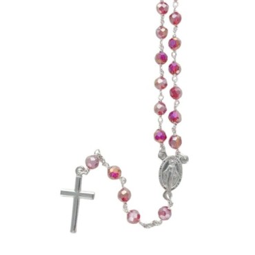 Chapelet en argent 925°/°° avec fermoir (7,30 g) grains facettes Ø 5 mm croix plate. Livre en boite. Plusieurs couleurs..