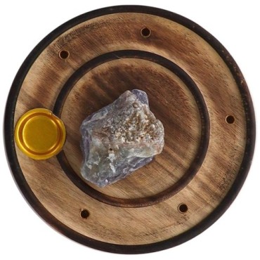 Brule encens en bois pour batonnets ou cones, Ø 10 cm. Existe avec differentes pierres.