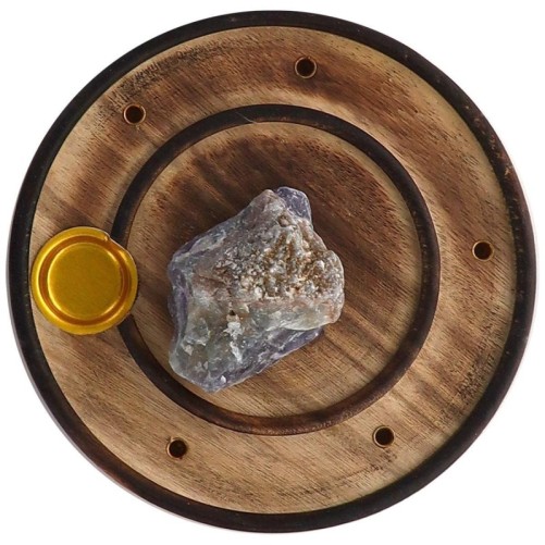 Brule encens en bois pour batonnets ou cones, Ø 10 cm. Existe avec differentes pierres.