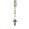 Chapelet sur corde avec fermoir, grains en bois marron Ø 8 mm, paters Ø 10 mm, croix avec Christ imprimé, longueur au cœur 33 cm