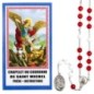 Chapelet de dévotion de saint Michel grains rouge et blanc avec notice explicative, livre en sachet individuel..