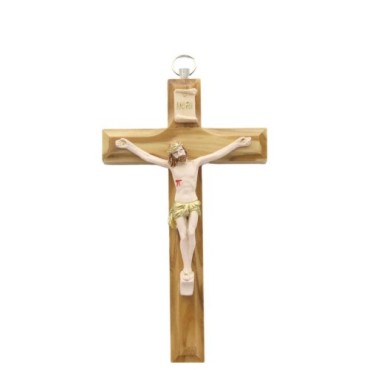 Crucifix en bois avec Christ en résine style bois, plusieurs tailles..