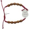 Bracelet dizainier réglable sur corde, grains en bois 7 mm, avec croix en métal. Différents Saints disponibles.