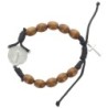 Bracelet dizainier réglable sur corde, grains en bois 7 mm, avec croix en métal. Différents Saints disponibles.