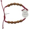 Bracelet dizainier réglable sur corde, grains en bois 7 mm, avec croix en métal. Différents Saints disponibles.