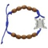 Bracelet dizainier réglable sur corde, grains en bois 7 mm, avec croix en métal. Différents Saints disponibles.