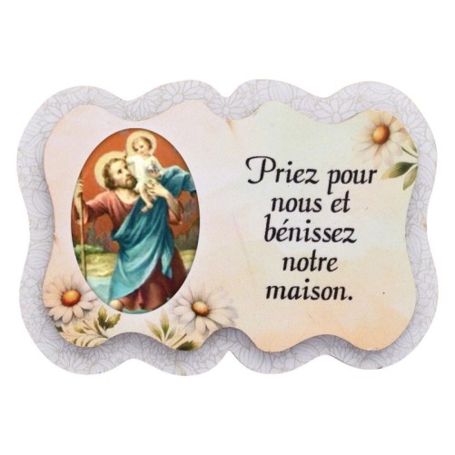 Magnet en bois H. 5 x 7 cm, avec prière pour la maison et résine de