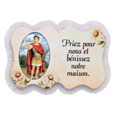 Magnet en bois H. 5 x 7 cm, avec prière pour la maison et résine de