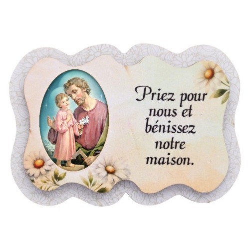 Magnet en bois H. 5 x 7 cm, avec prière pour la maison et résine de