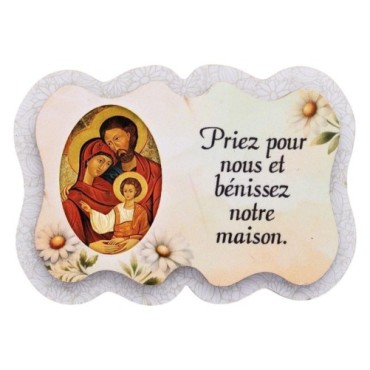 Magnet en bois H. 5 x 7 cm, avec prière pour la maison et résine de