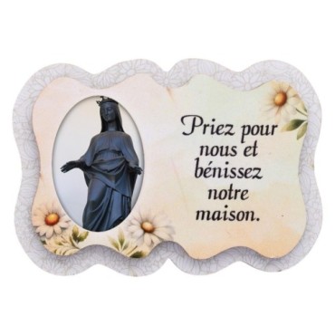 Magnet en bois H. 5 x 7 cm, avec prière pour la maison et résine de