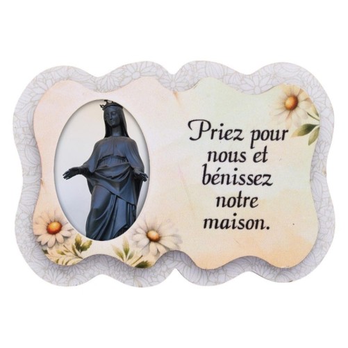 Magnet en bois H. 5 x 7 cm, avec prière pour la maison et résine de