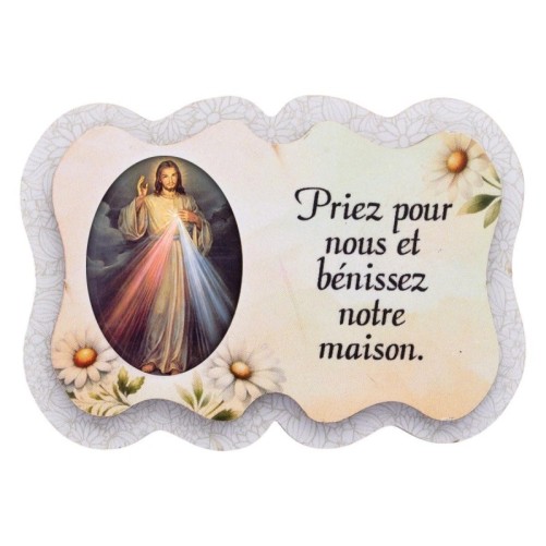 Magnet en bois H. 5 x 7 cm, avec prière pour la maison et résine de
