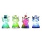 Ange en verre lumineux LED, robe torsadée avec reflets multicolores. H. 7 cm. Série de 4 anges assortis. Livrés en boîte.