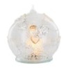 Ange en verre avec robe lumineuse tournante dans boule en verre décorée Ø 8 cm, livré en boîte.