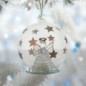 Ange en verre avec robe lumineuse LED tournante, dans boule en verre décorée Ø 8 cm. Série de 3 boules assorties.
