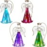 Ange en verre robe striee de couleur avec clochette H.8 cm, SERIE DE 4 ANGES ASSORTIS.